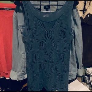 Pale blue tank with knit detailing